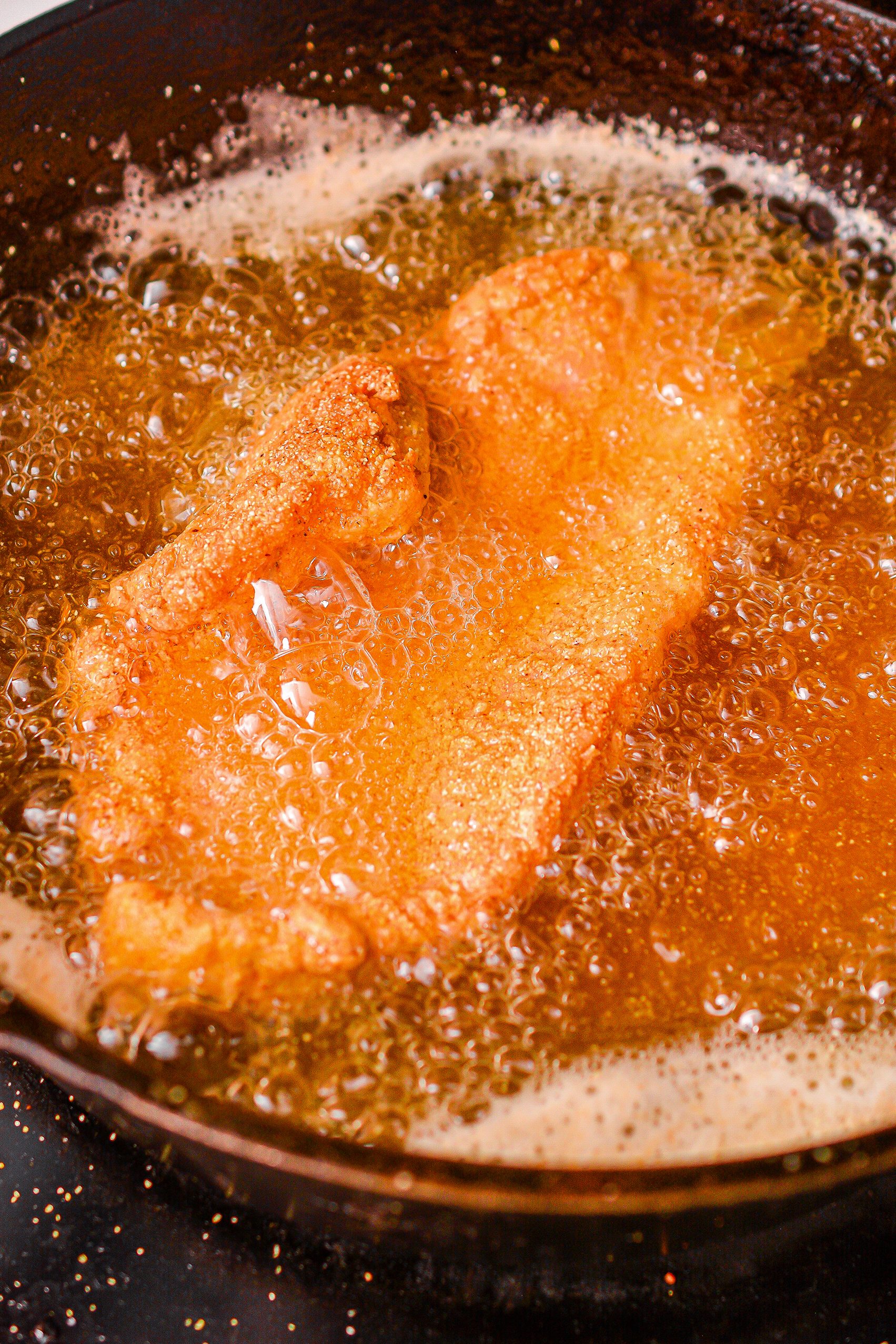 Heat several inches of oil in a deep-sided skillet over medium-high heat on the stove until the oil reaches 350 degrees.