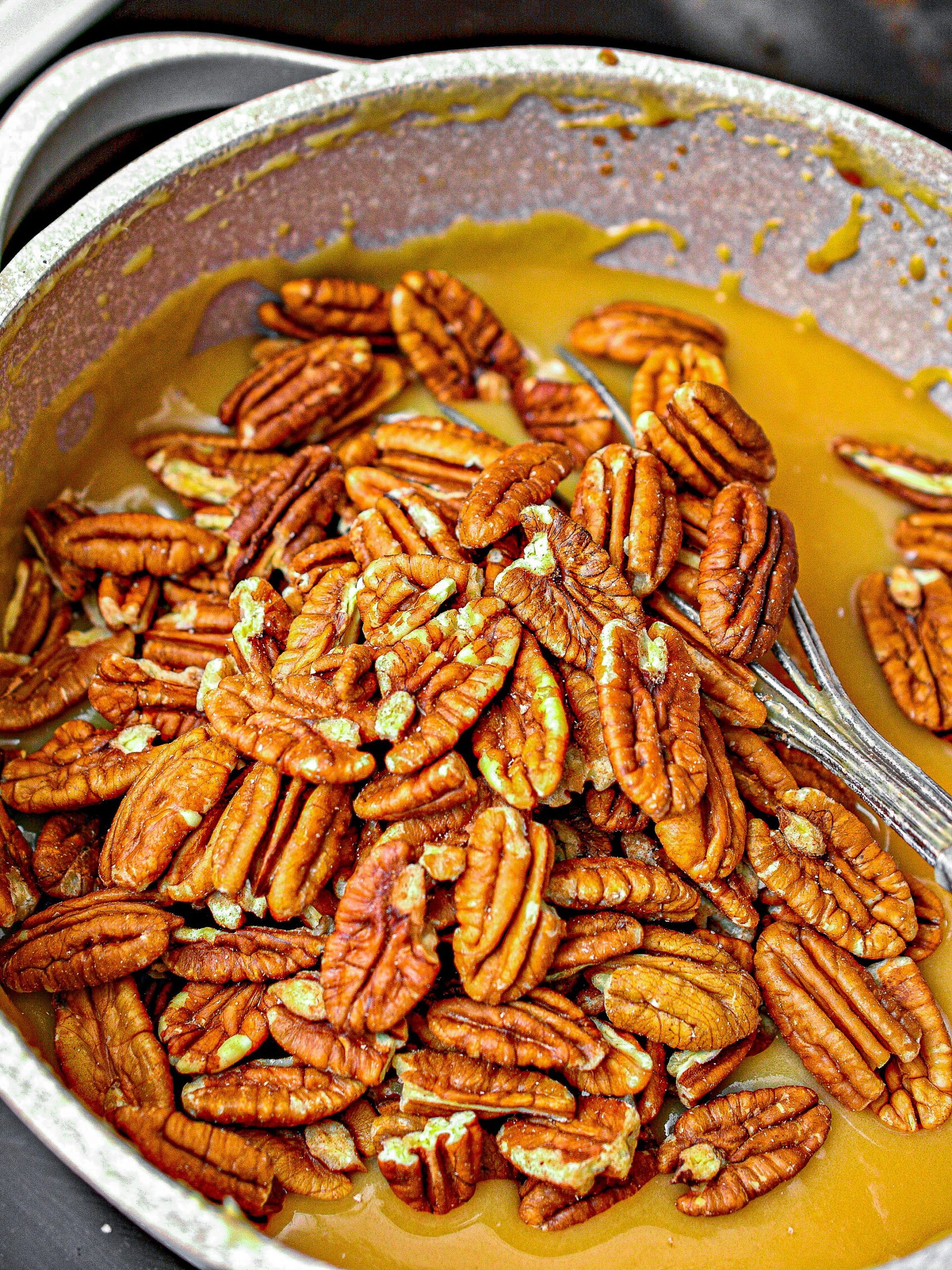Add the pecans to the mixture, and stir to combine.
