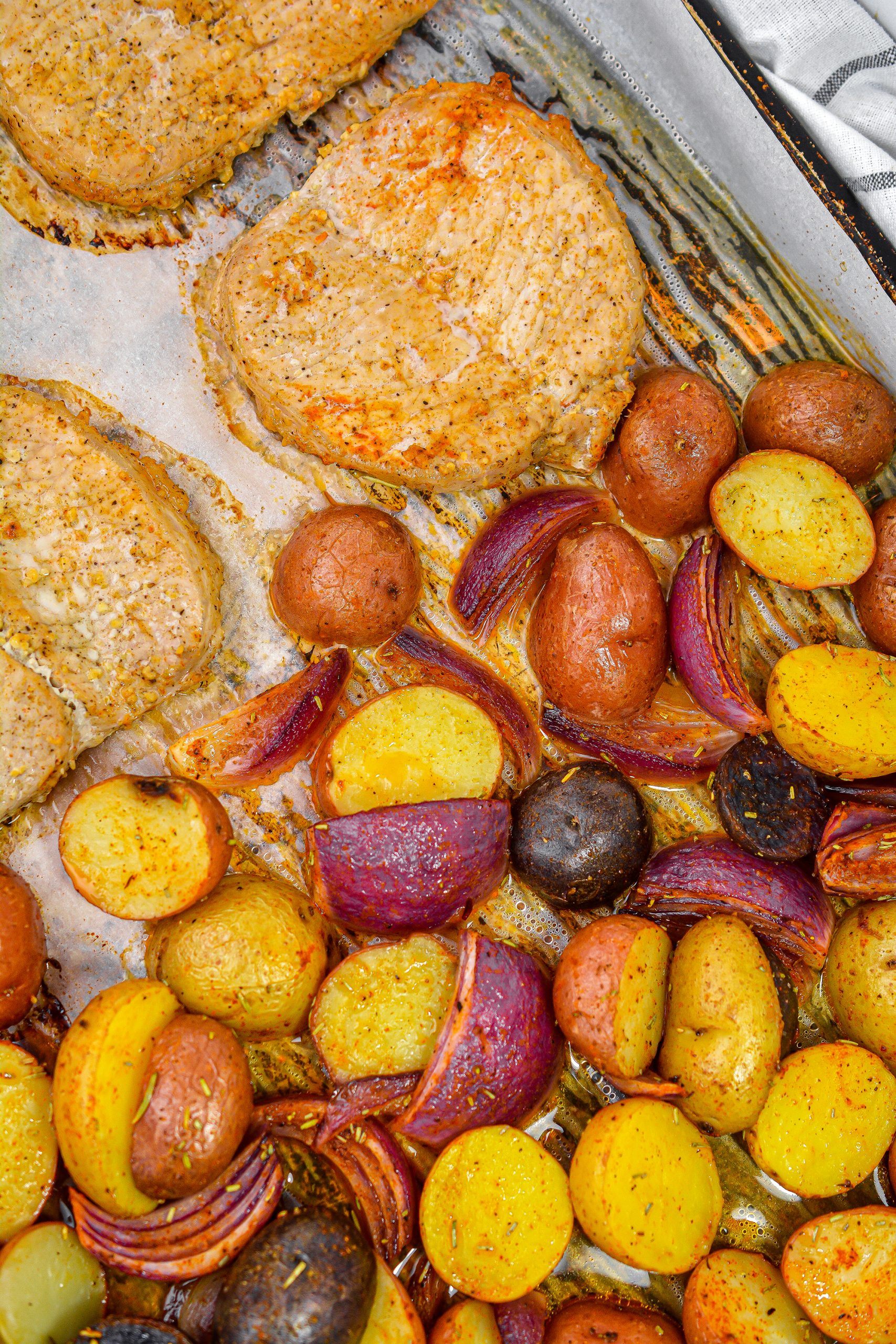 Sheet Pan Pork Chops with Multi Colored Potatoes