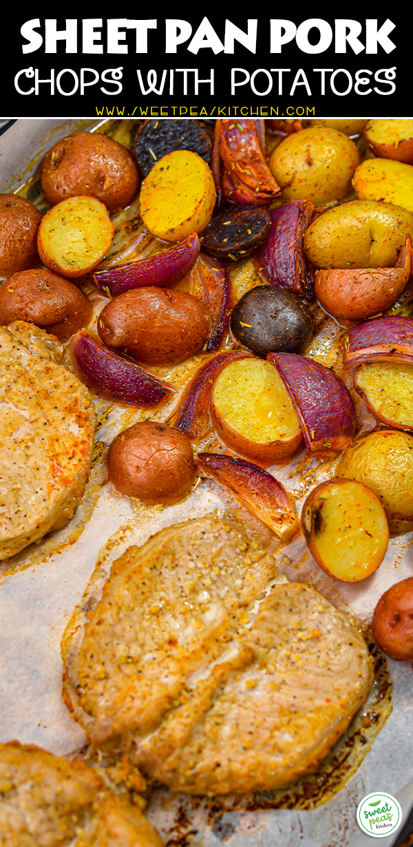 Sheet Pan Pork Chops with Multi Colored Potatoes on Pinterest