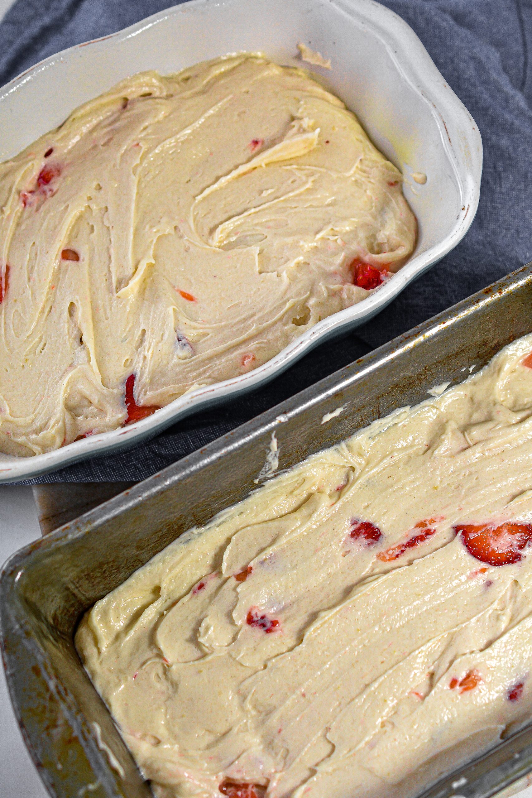 Spread the batter evenly between two well-greased loaf pans.