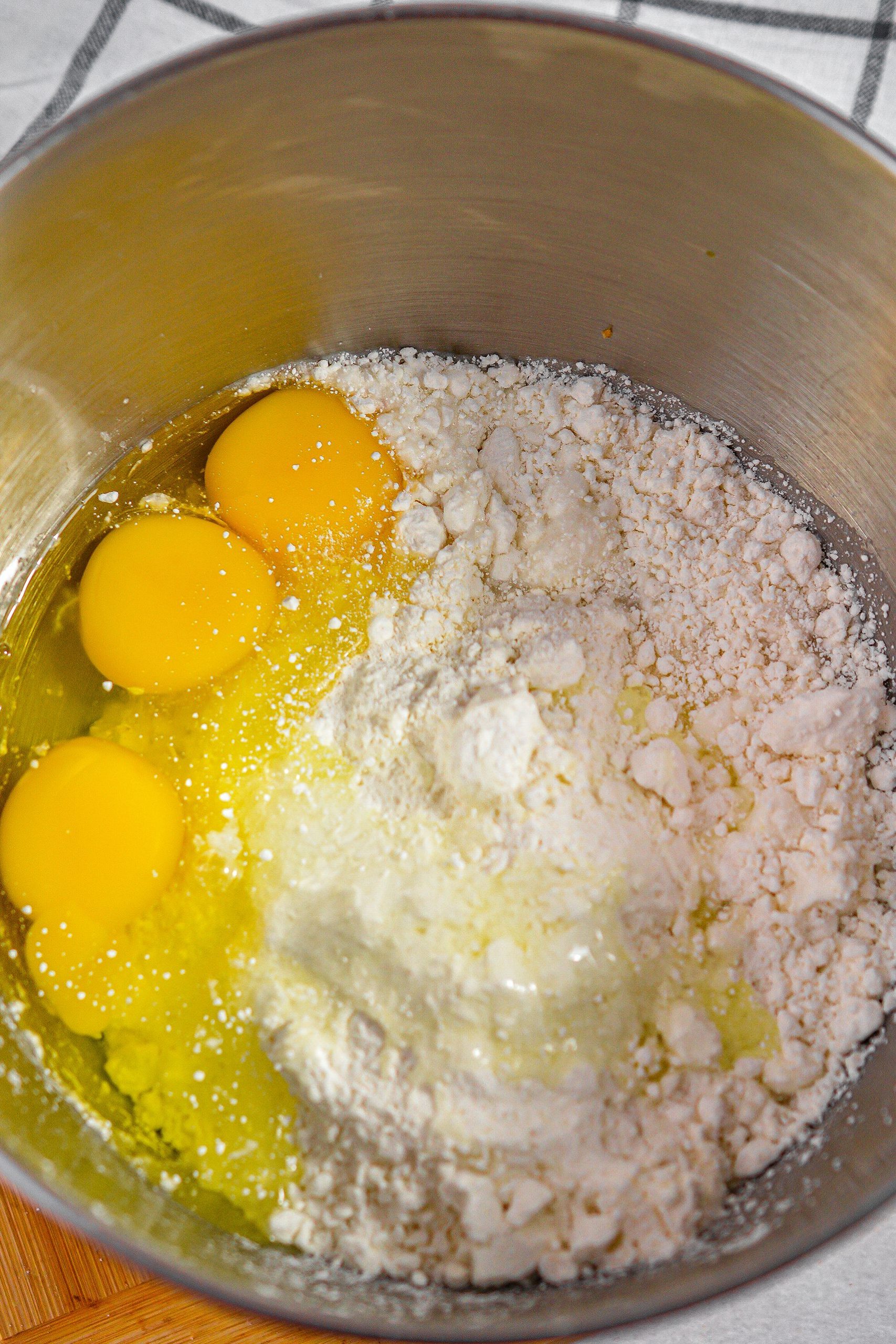 Adding the eggs.