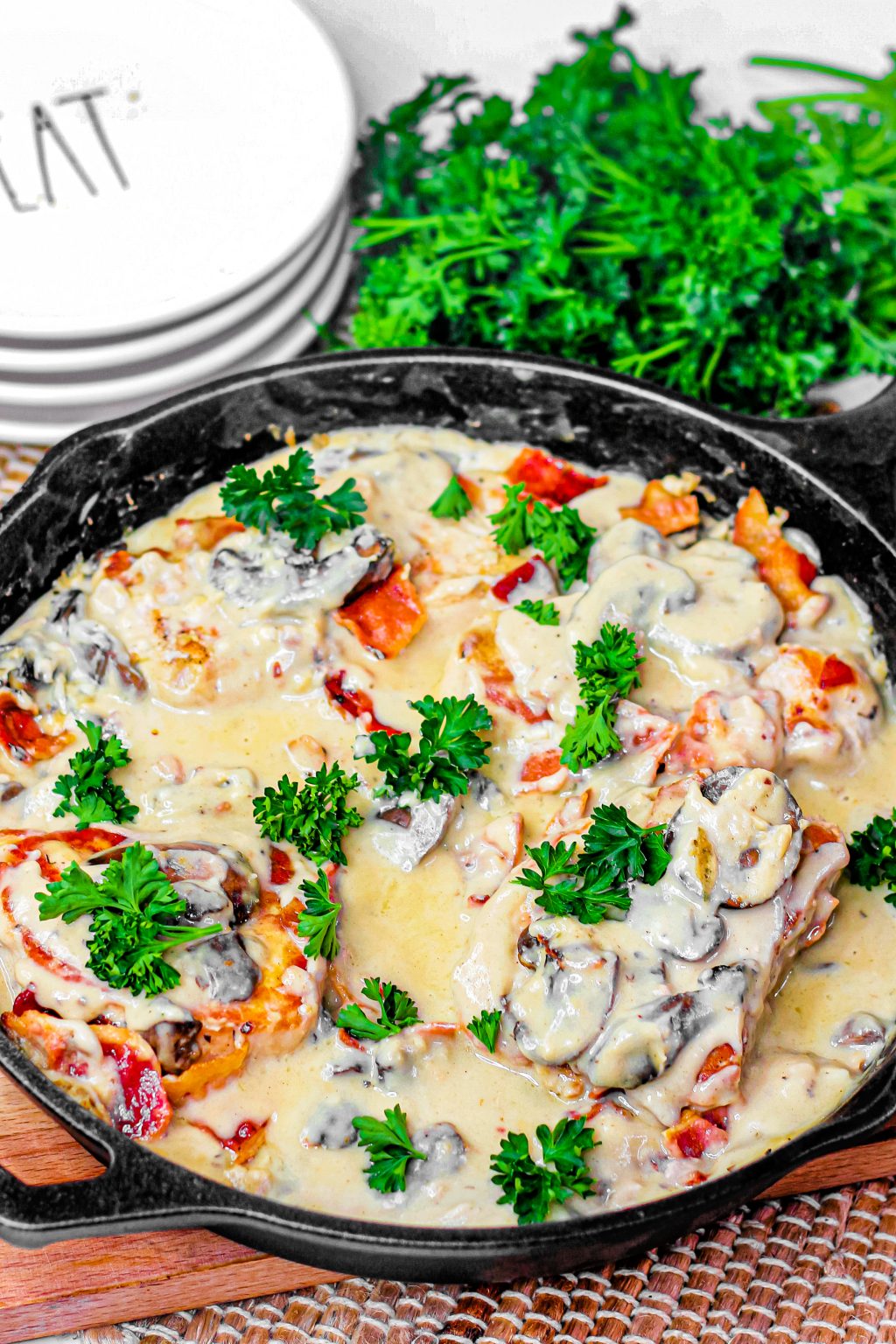 Bacon Mushroom Smothered Pork Chops - Sweet Pea's Kitchen