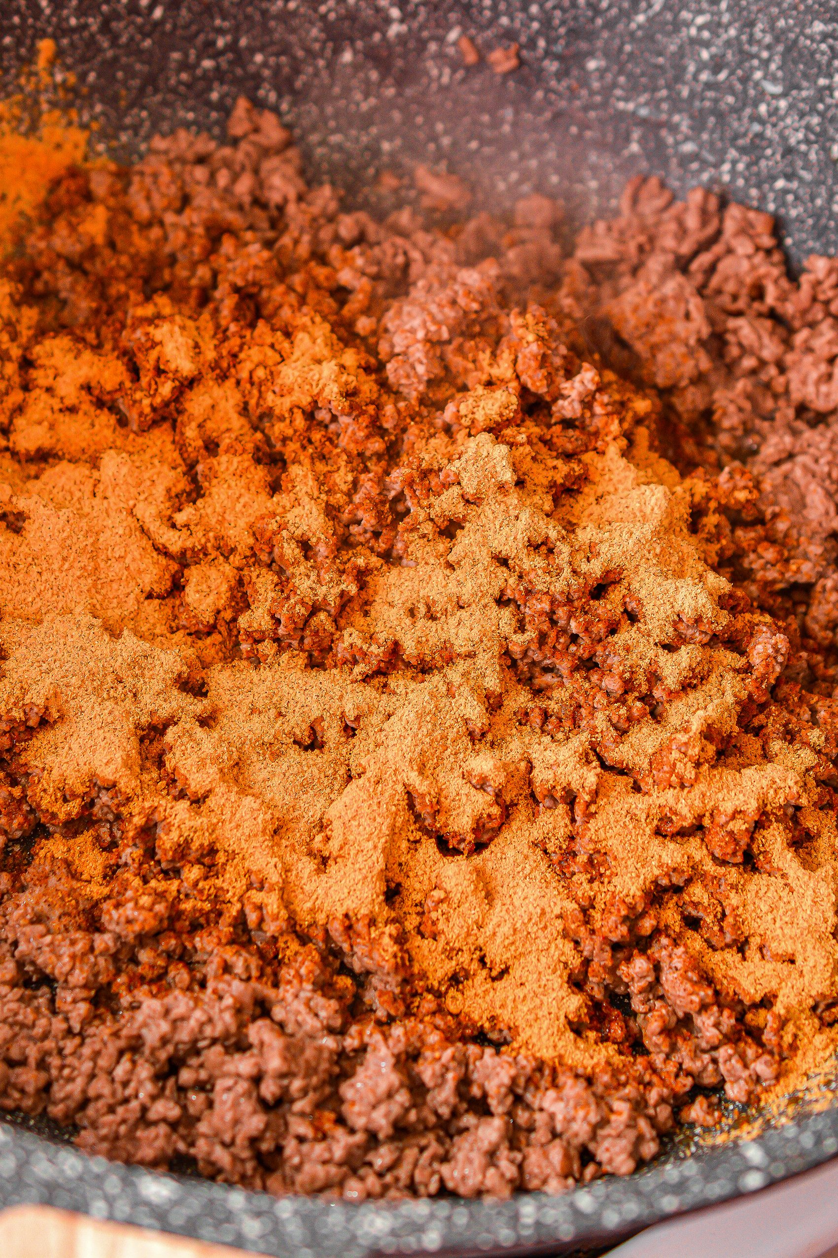 Stir the taco seasoning into the meat and set aside.