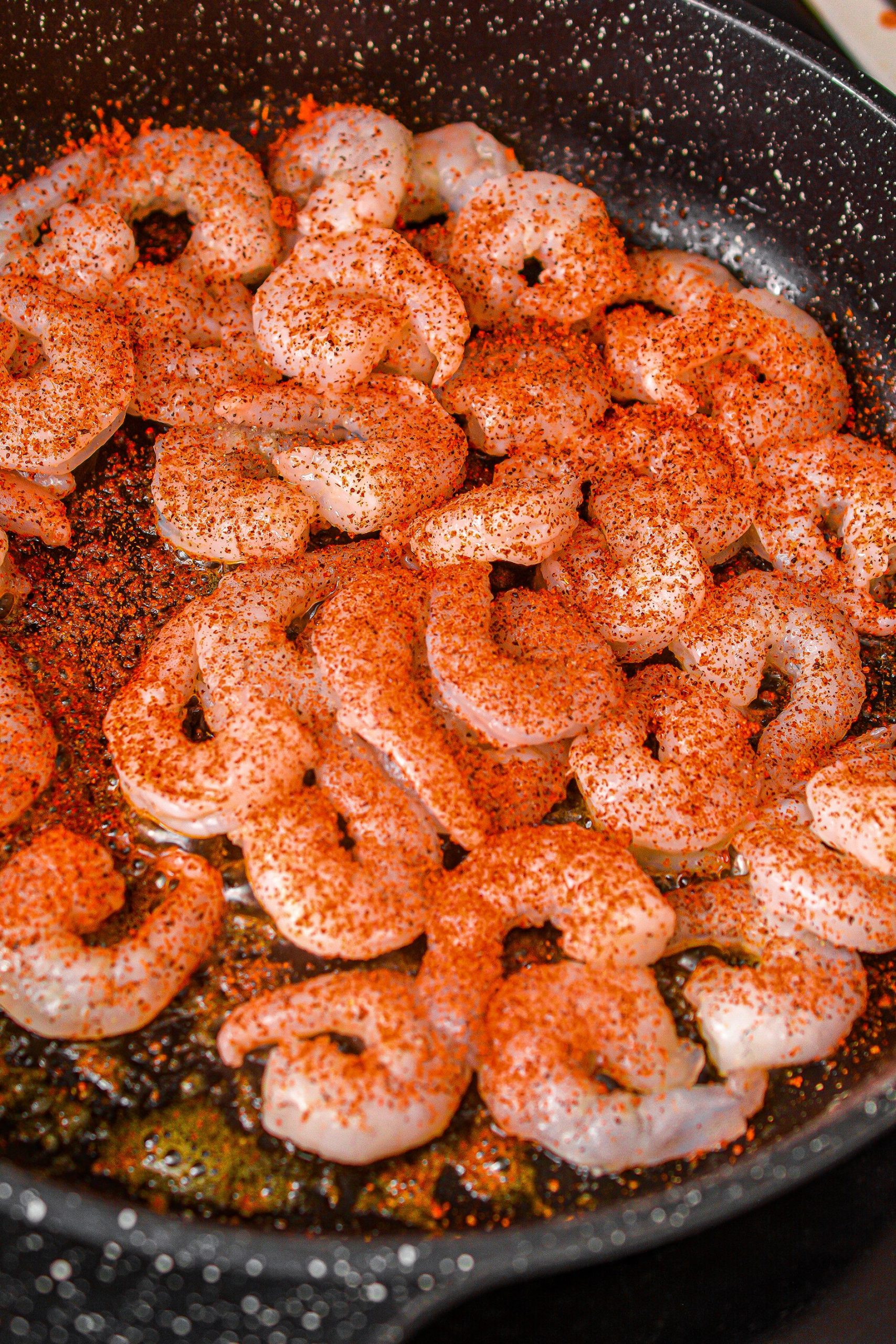 Add the shrimp to the skillet with the taco seasoning, and saute until cooked through.