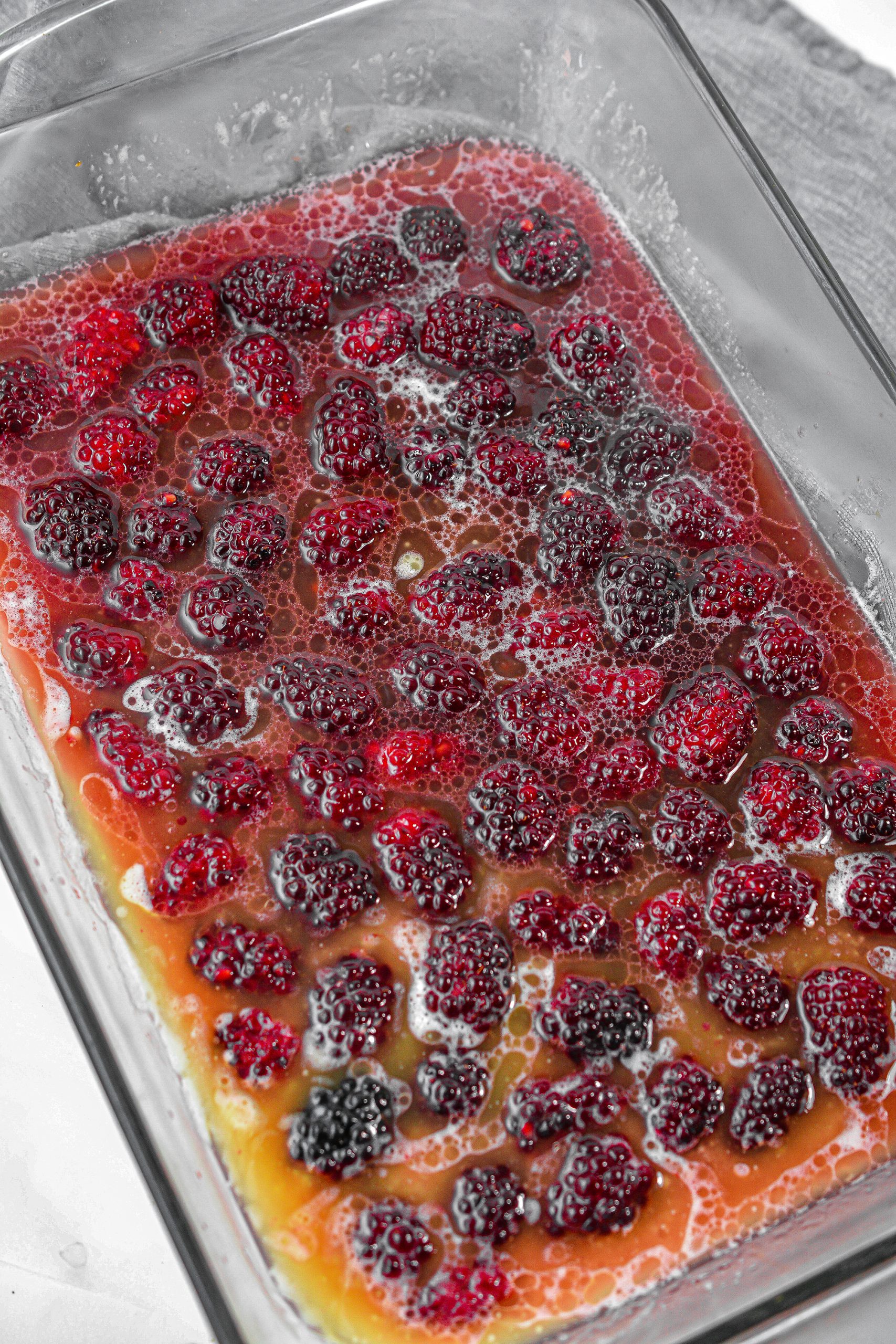 Add the berry mixture to the baking dish.