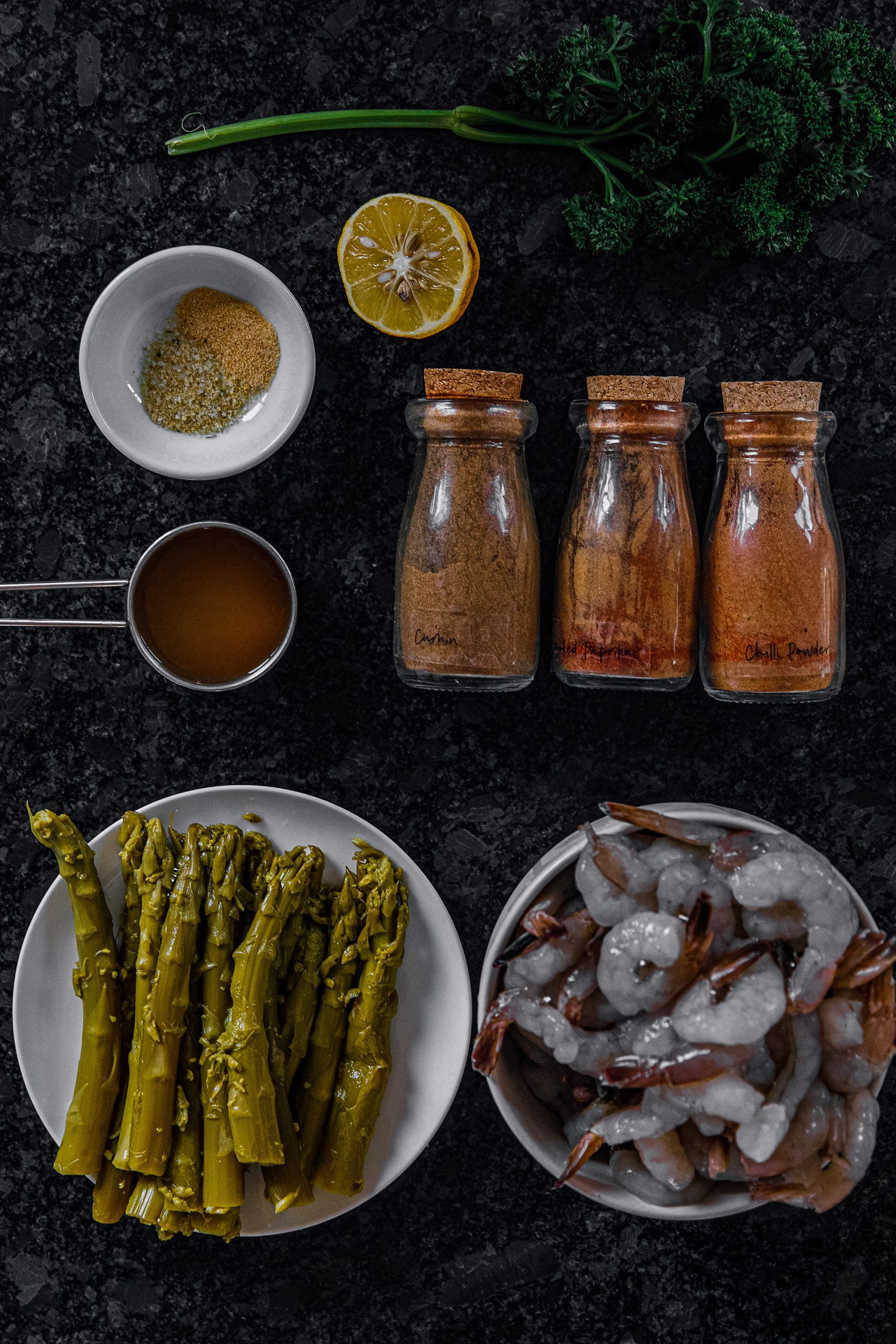 Blackened Shrimp and Asparagus Ingredients