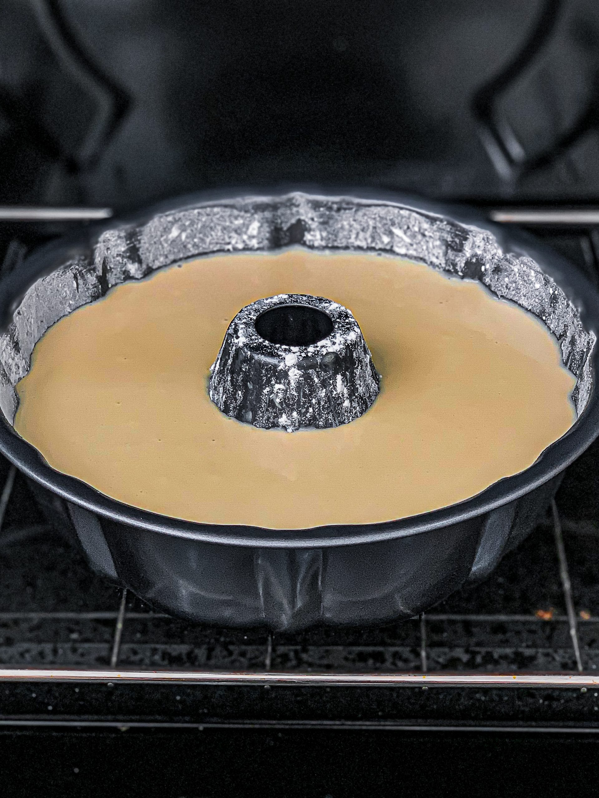 Add the blended mixture in a greased and floured Bundt pan.