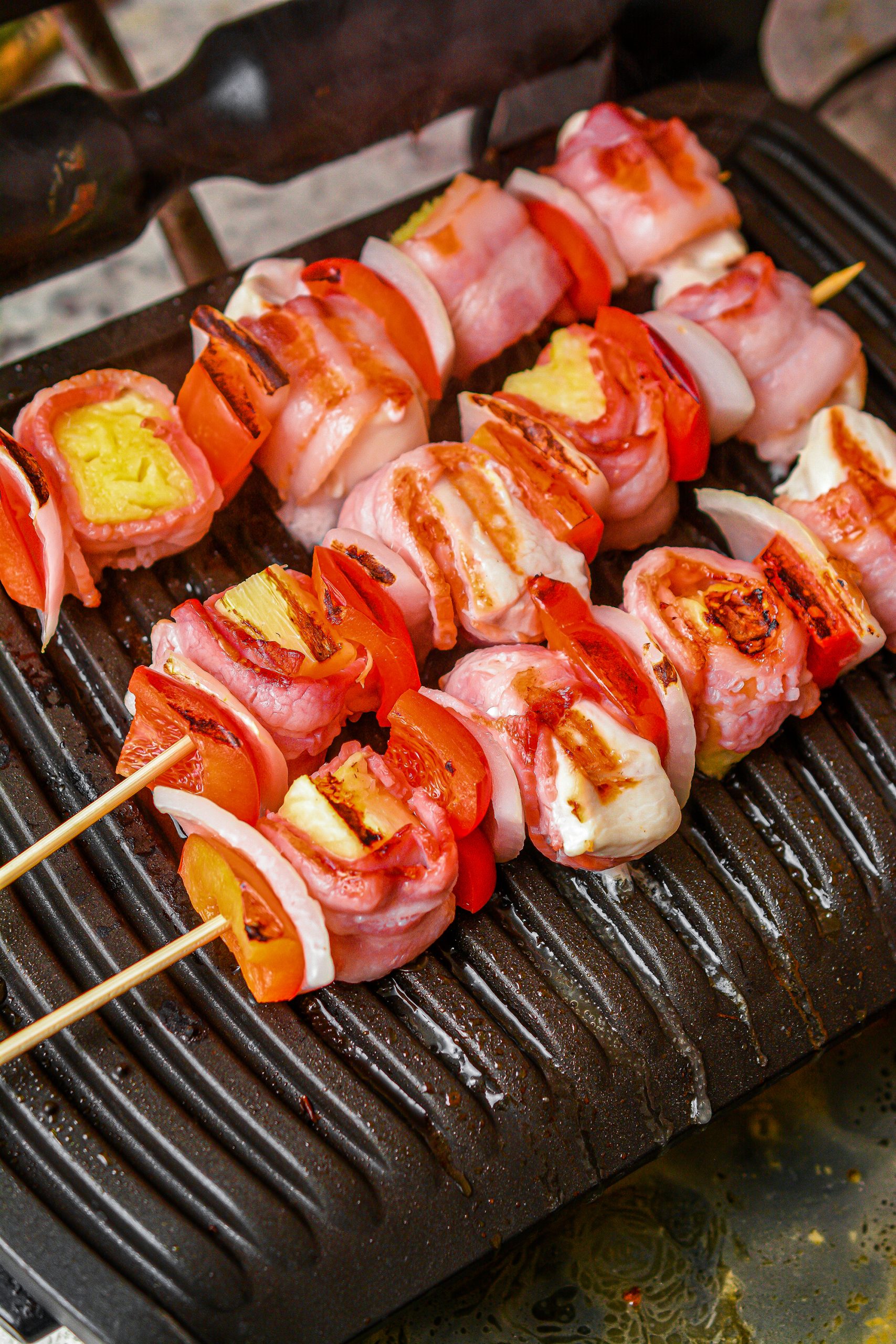 Place the skewers on the grill, and cook for 5-6 minutes per side.