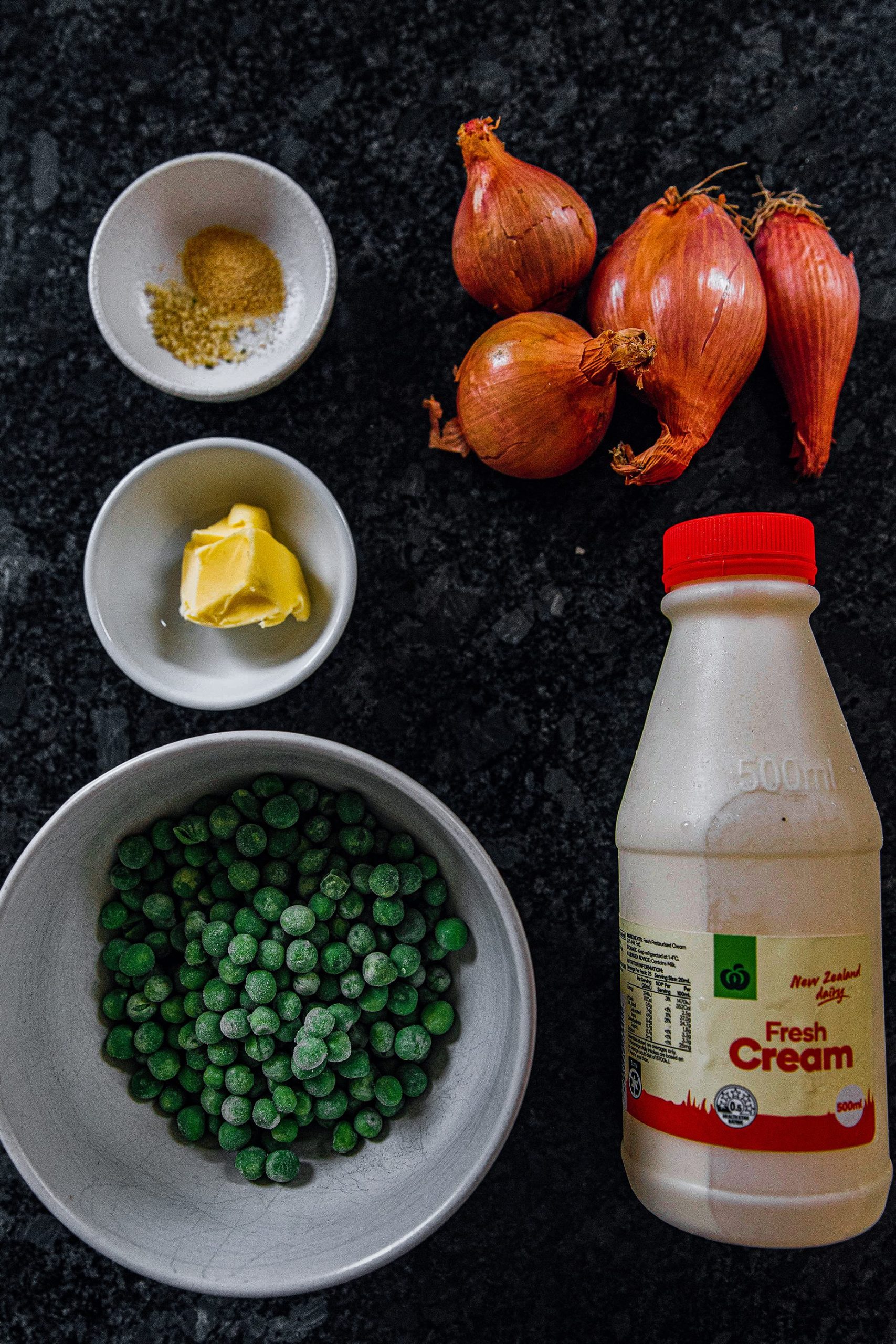 Creamed Onions & Peas Ingredients