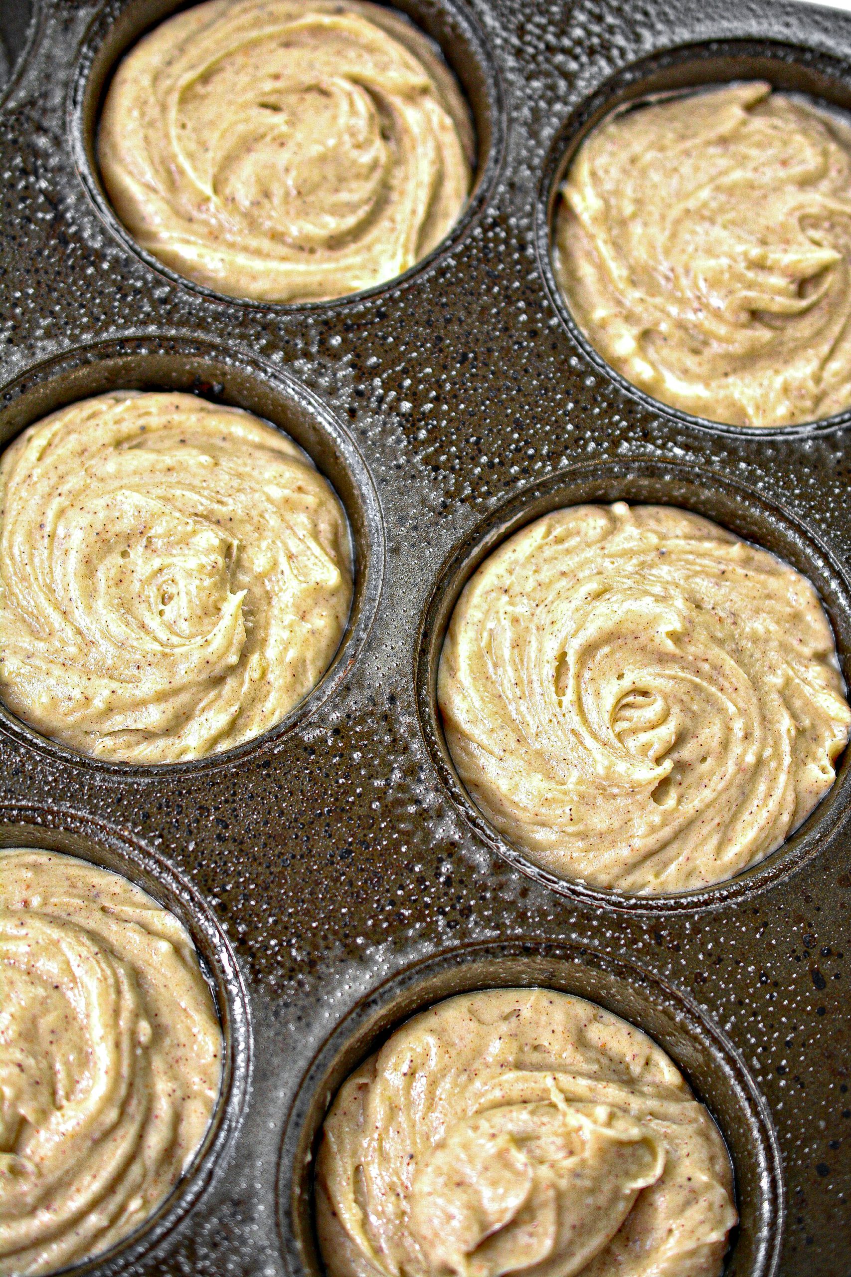 Fill 12 sections of a muffin tin evenly with the batter, and bake for 15-20 minutes until browned and cooked through.