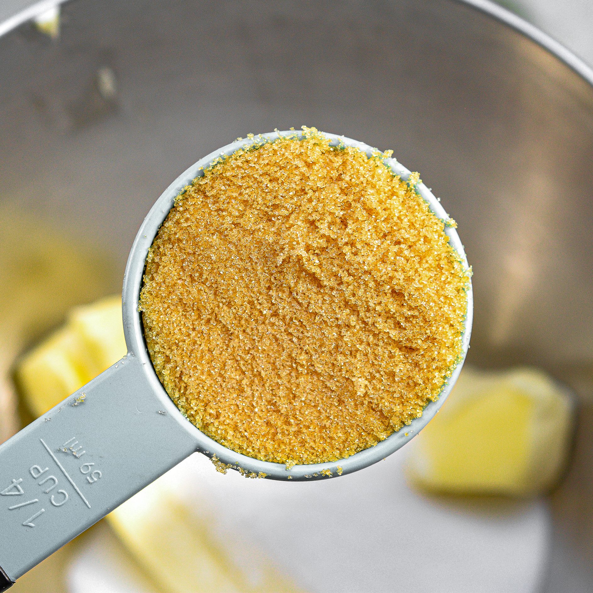 In a mixing bowl, blend together the butter, granulated sugar, brown sugar and vanilla until combined.