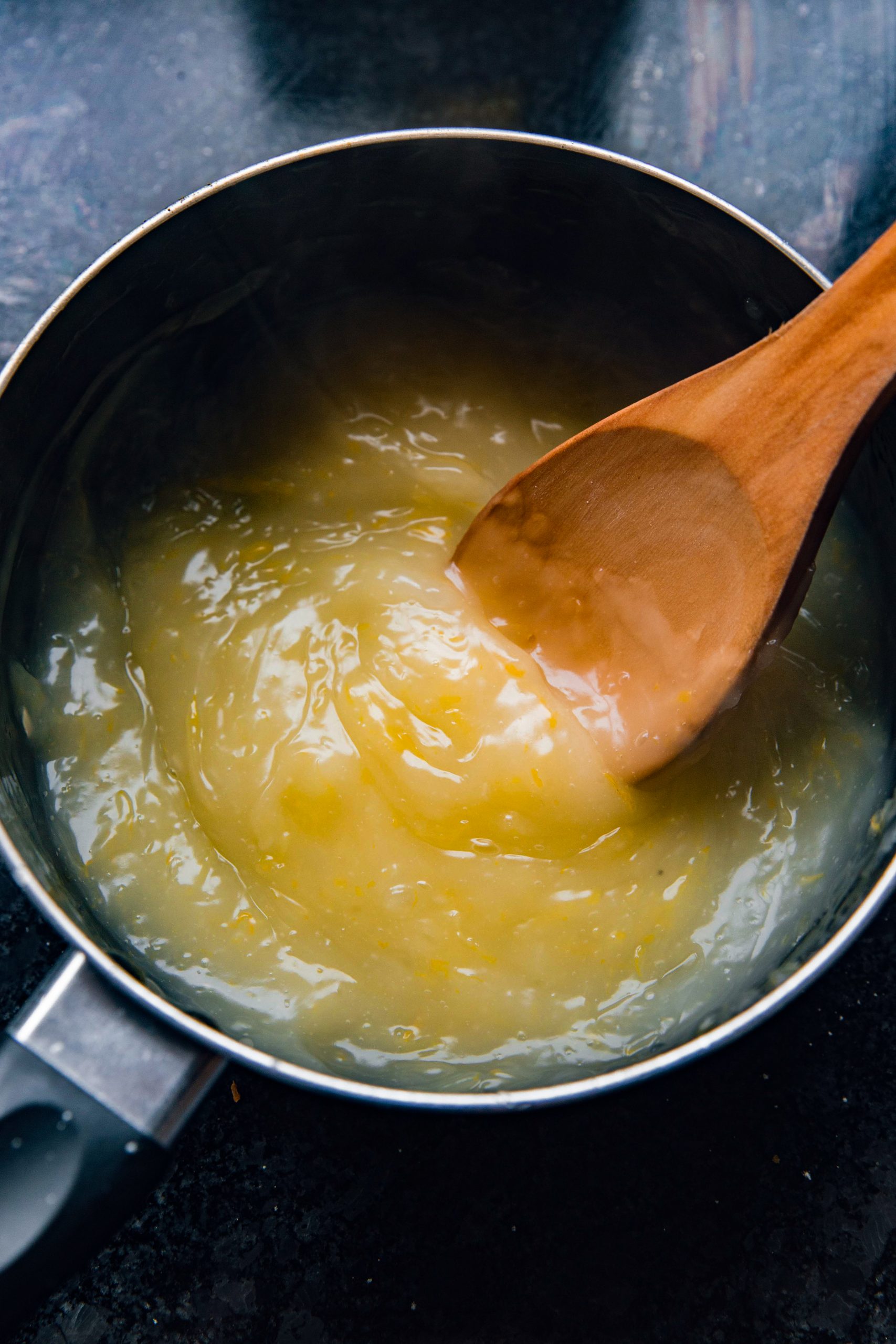 Remove saucepan from heat and stir in butter, lemon zest and lemon juice. 