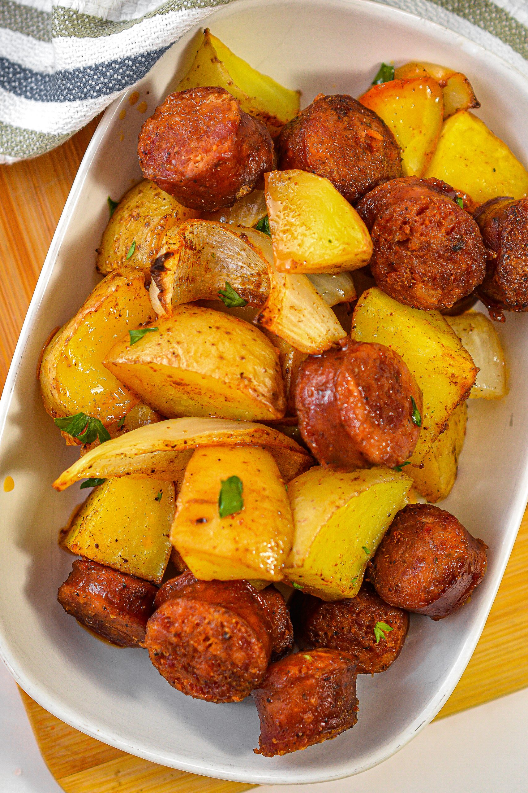 One Pan Oven Roasted Potatoes, Sausage and Peppers