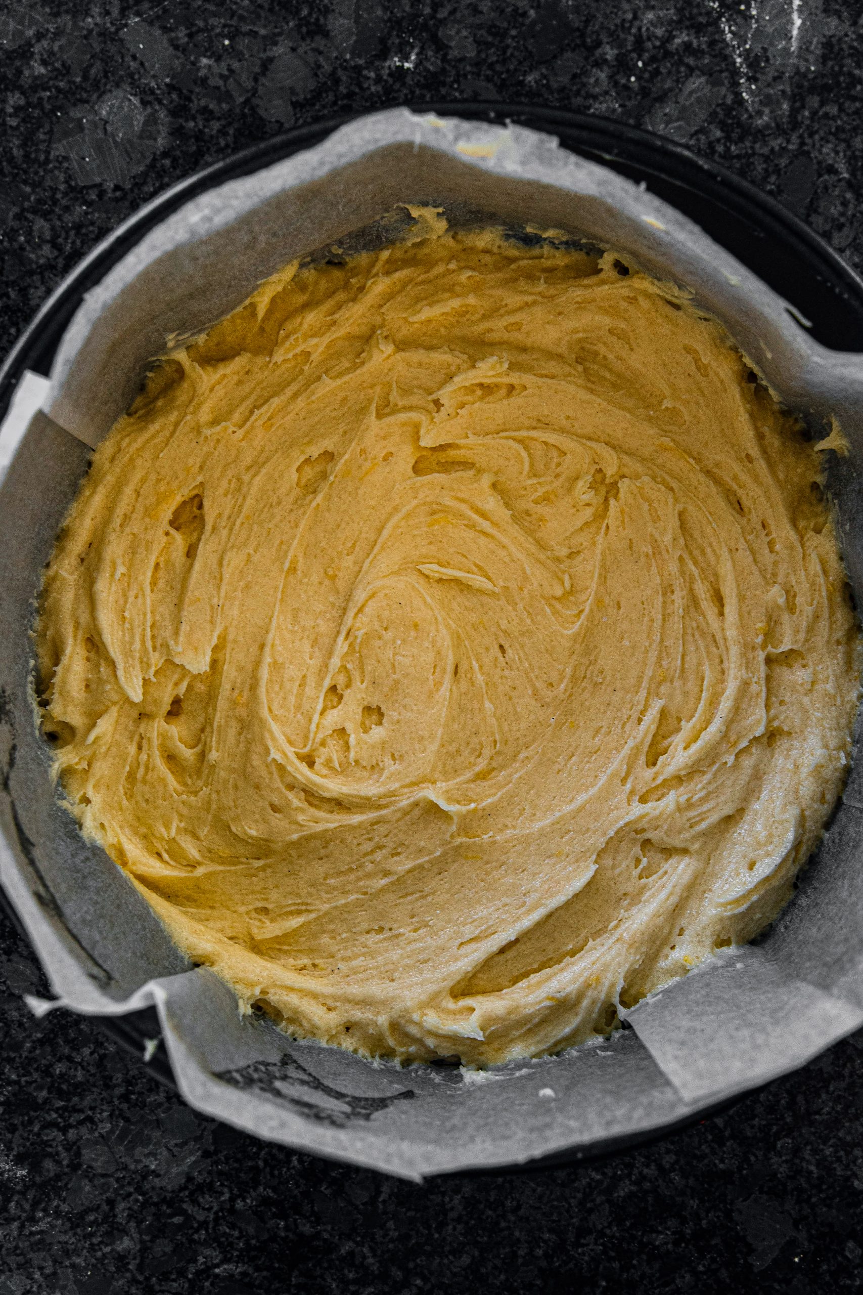Time to bake! Pour the batter into your baking dish.