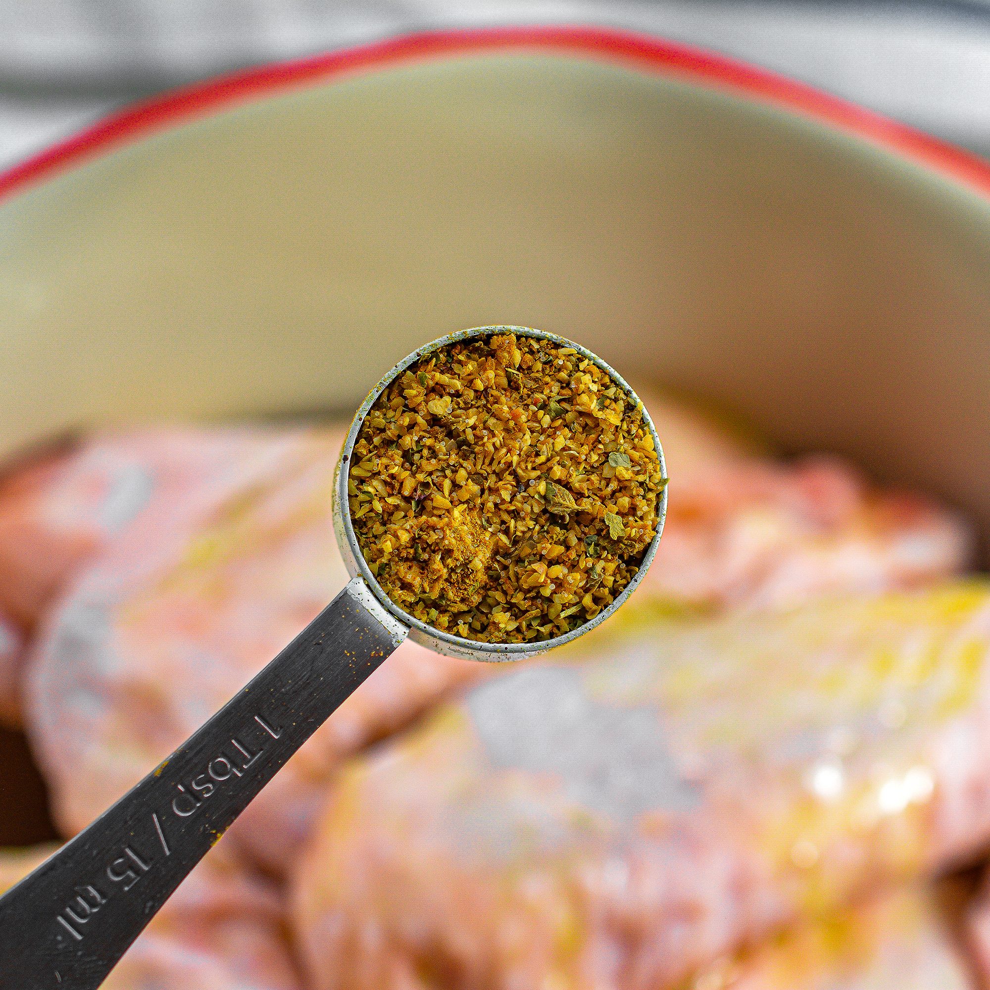Sprinkle the poultry seasoning, salt and pepper, and mix to combine well.
