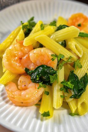 Cheese Shrimp Penne Pasta and Spinach - Sweet Pea's Kitchen