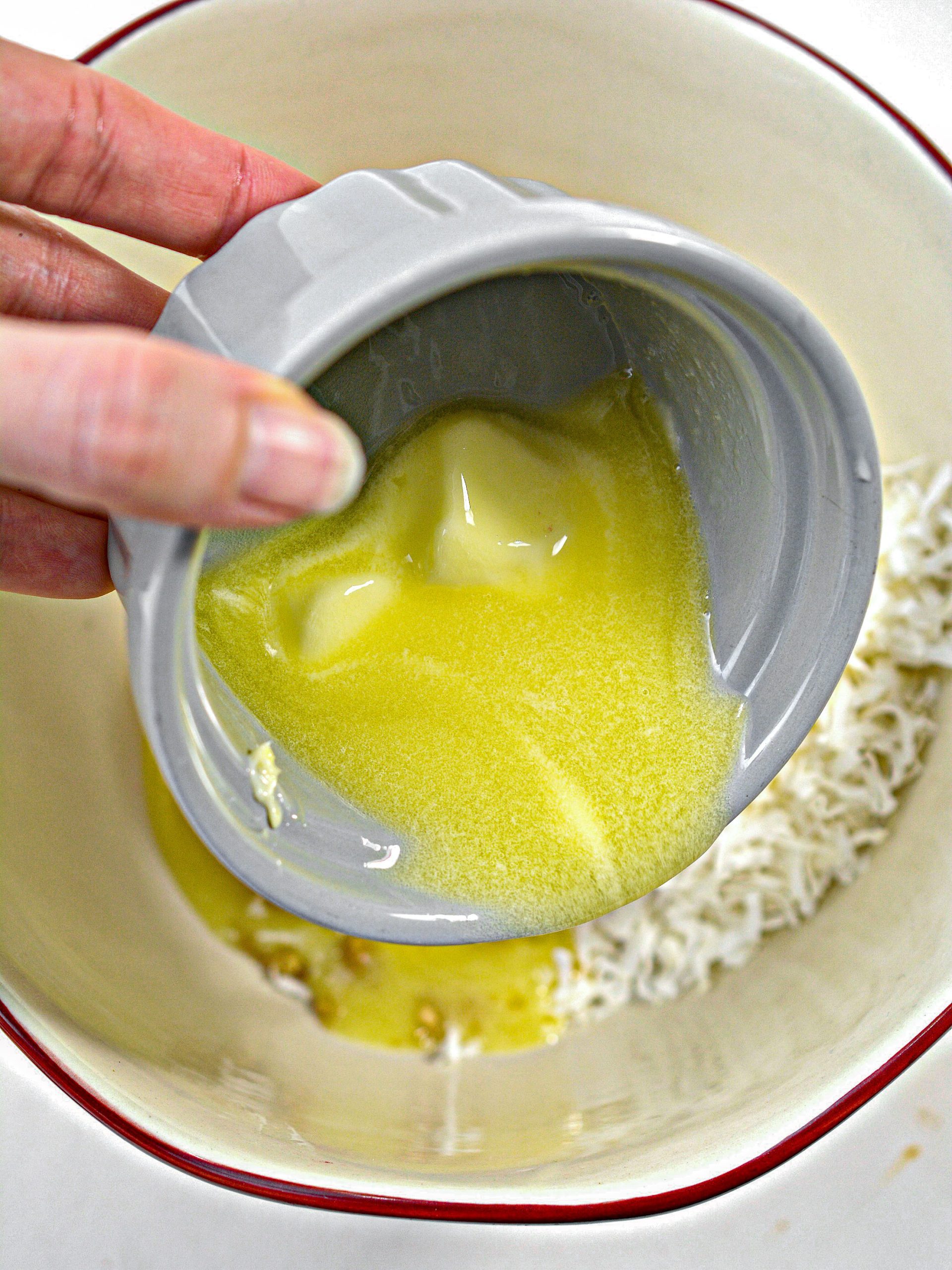 While the cake is baking, mix together the ingredients for the topping.