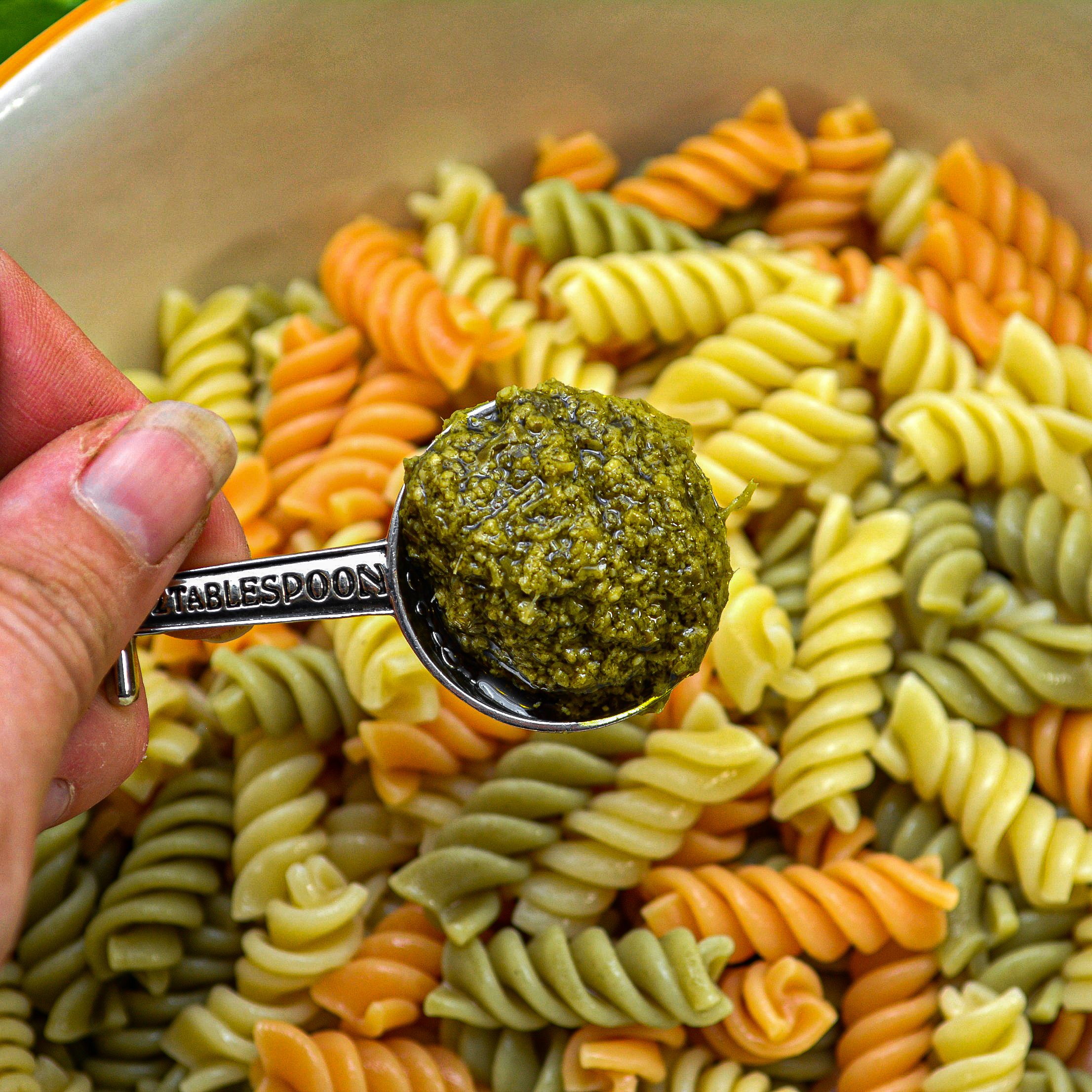 Mix in 3 tablespoons of pesto sauce.