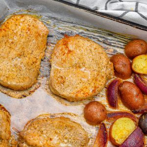 Sheet Pan Pork Chops with Multi Colored Potatoes - Sweet Pea's Kitchen