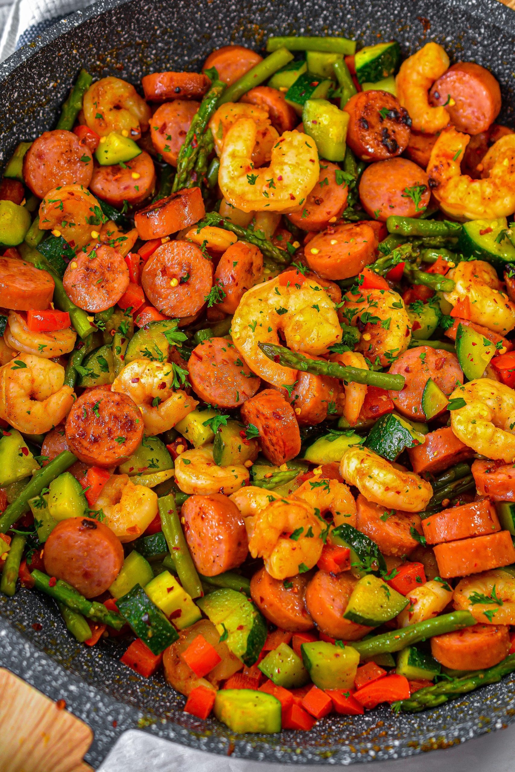 And you're done! Enjoy the best Shrimp and Sausage Veggie Skillet ever!