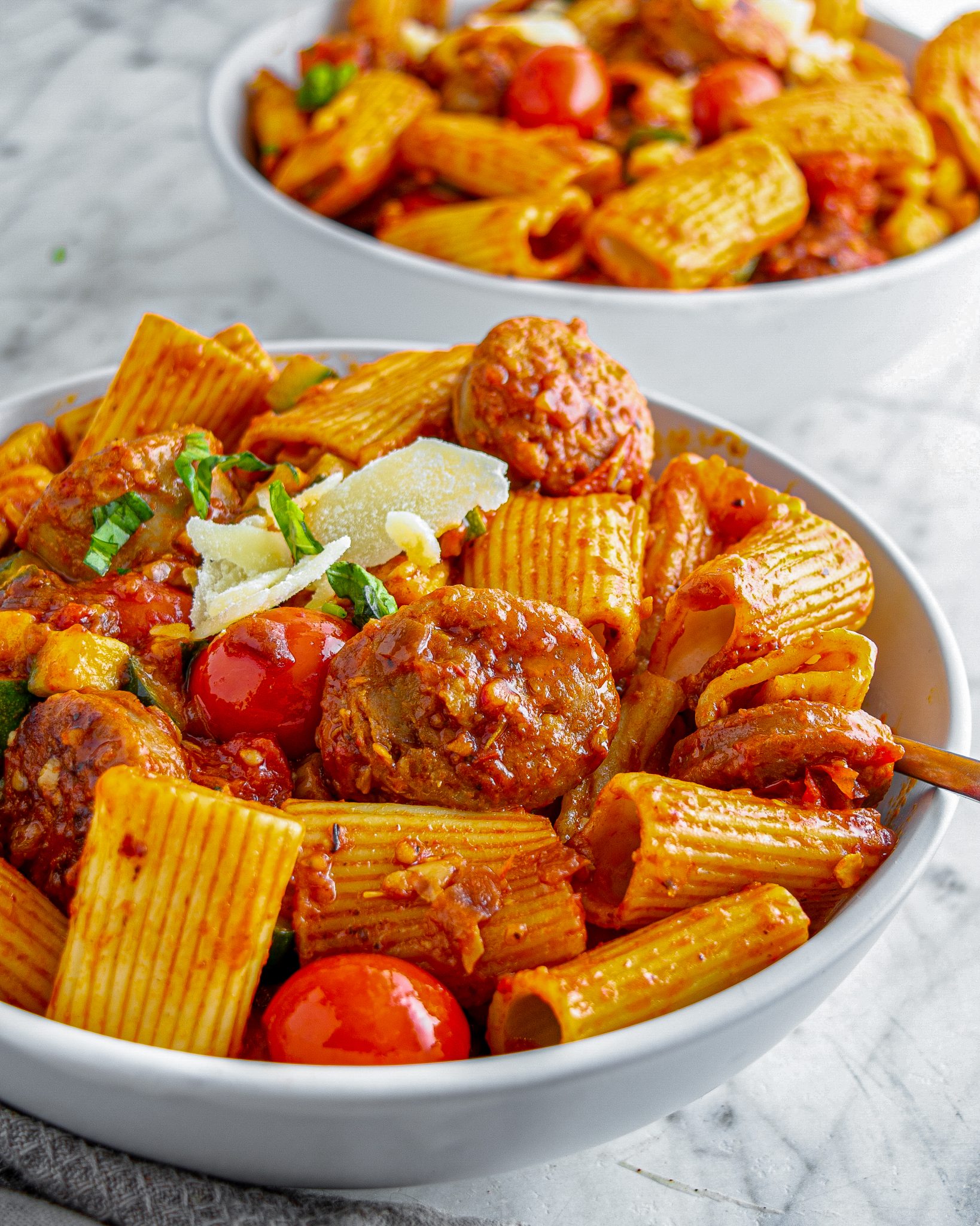 Rigatoni with Sausage, Tomatoes and Zucchini - Sweet Pea's Kitchen