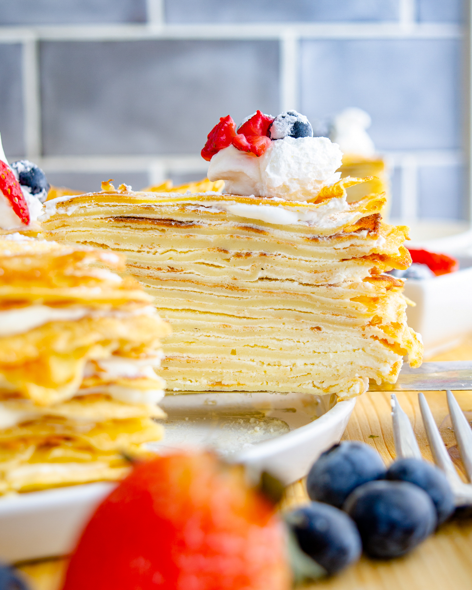 Layered crepe cake, French crepe cake, Mille crepe, Crepe layered cake, Crepe Cake