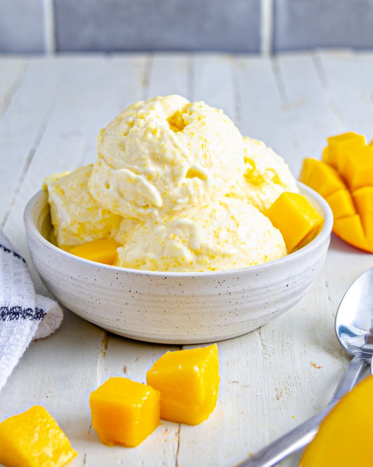 Blender mango ice cream, Fresh mango ice cream, Mango frozen dessert, Homemade mango ice cream 
